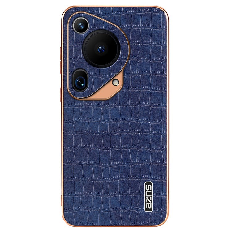 AZNS For Huawei Pura 70 Ultra Case Leather Electroplating Phone Cover Crocodile Pattern Textured - Blue
