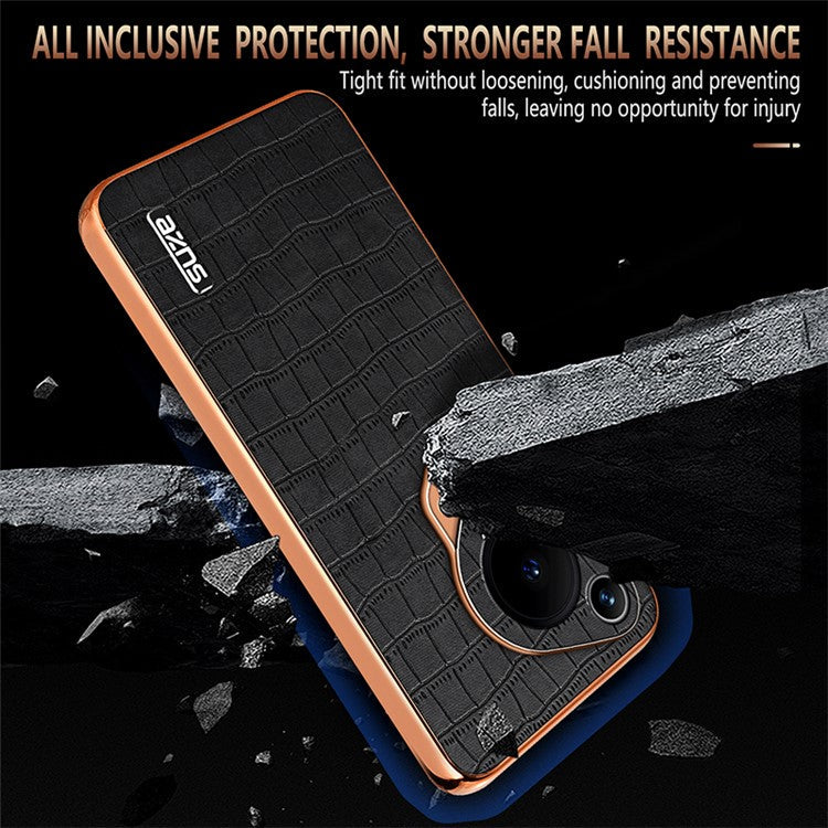 AZNS For Huawei Pura 70 Ultra Case Leather Electroplating Phone Cover Crocodile Pattern Textured - Blue