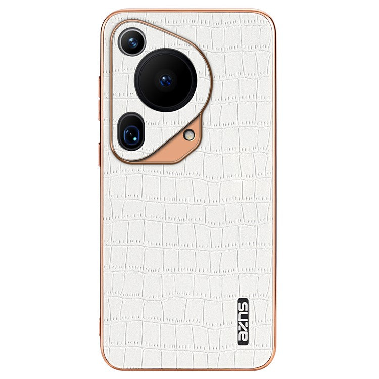 AZNS For Huawei Pura 70 Ultra Case Leather Electroplating Phone Cover Crocodile Pattern Textured - White