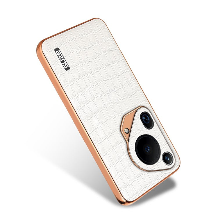 AZNS For Huawei Pura 70 Ultra Case Leather Electroplating Phone Cover Crocodile Pattern Textured - White