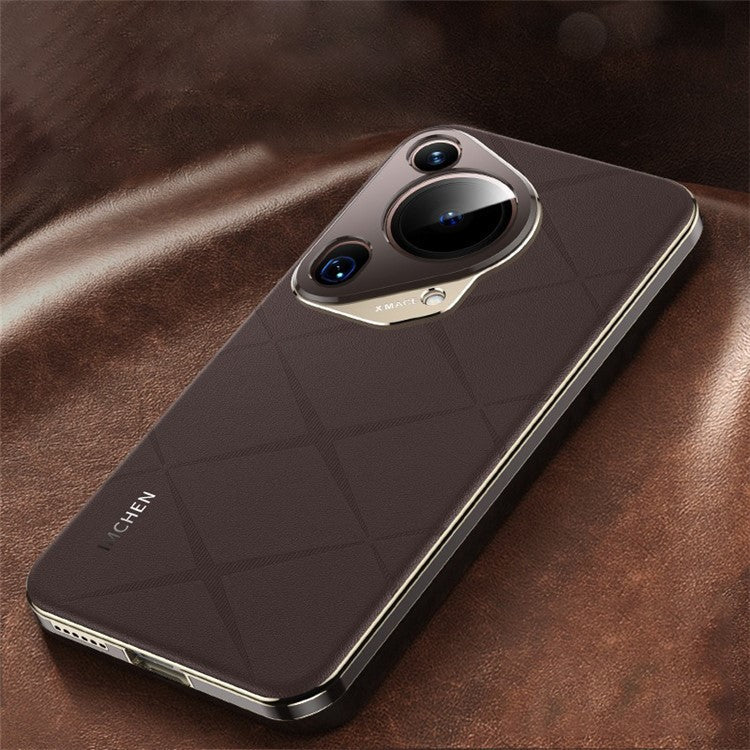 IM-CHEN For Huawei Pura 70 Ultra Case Anti-scratch Genuine Cow Leather+PC Phone Cover - White