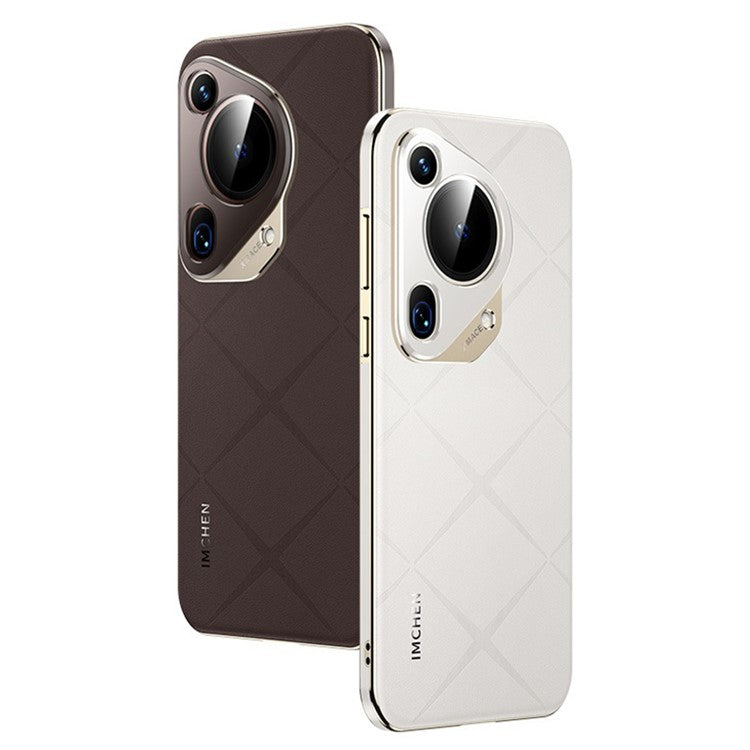 IM-CHEN For Huawei Pura 70 Ultra Case Anti-scratch Genuine Cow Leather+PC Phone Cover - White