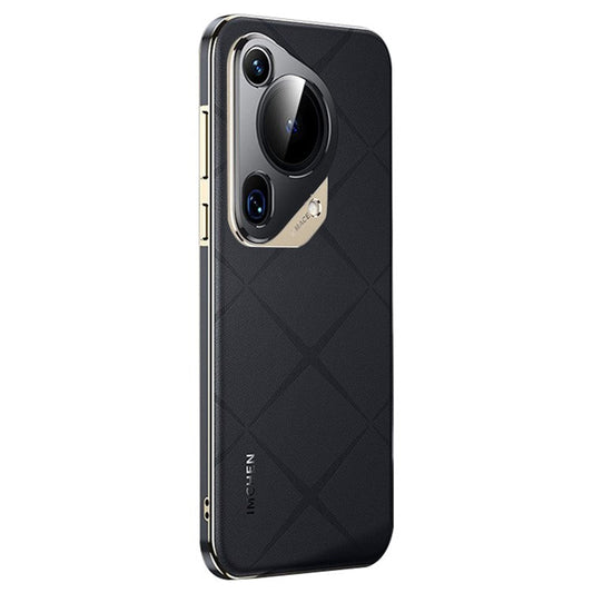 IM-CHEN For Huawei Pura 70 Ultra Case Anti-scratch Genuine Cow Leather+PC Phone Cover - Black
