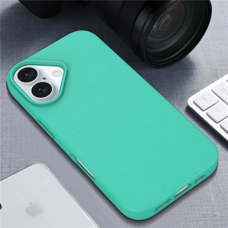For iPhone 16 Case Biodegradable Wheat Straw+TPU Hybrid Phone Cover - Green