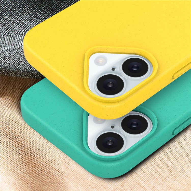 For iPhone 16 Case Biodegradable Wheat Straw+TPU Hybrid Phone Cover - Green