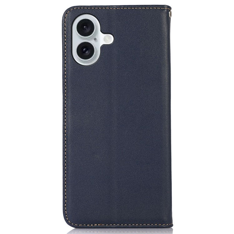 KHAZNEH For iPhone 16 Plus Case Genuine Cow Leather Phone Cover Nappa Texture - Blue