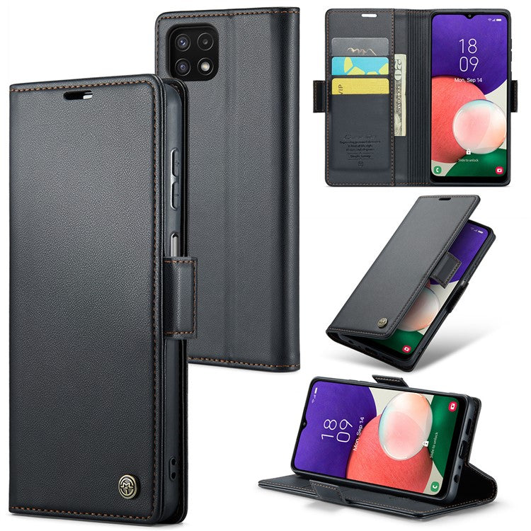 CASEME 023 Series For Samsung Galaxy A22 5G (EU Version) / F42 5G Wallet Case RFID Blocking Phone Cover - Black