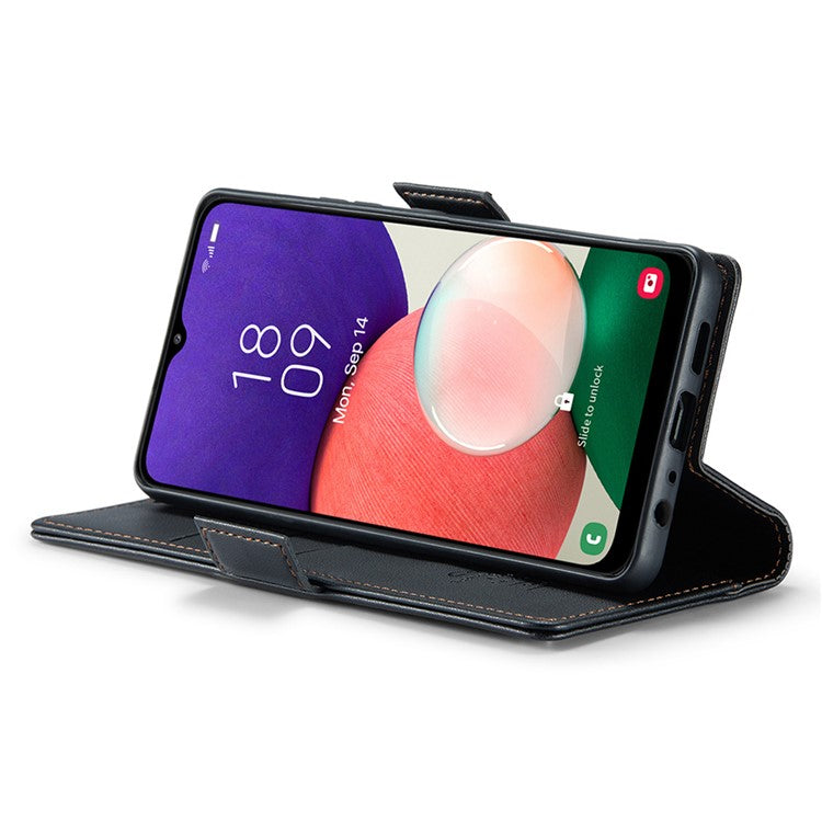CASEME 023 Series For Samsung Galaxy A22 5G (EU Version) / F42 5G Wallet Case RFID Blocking Phone Cover - Black
