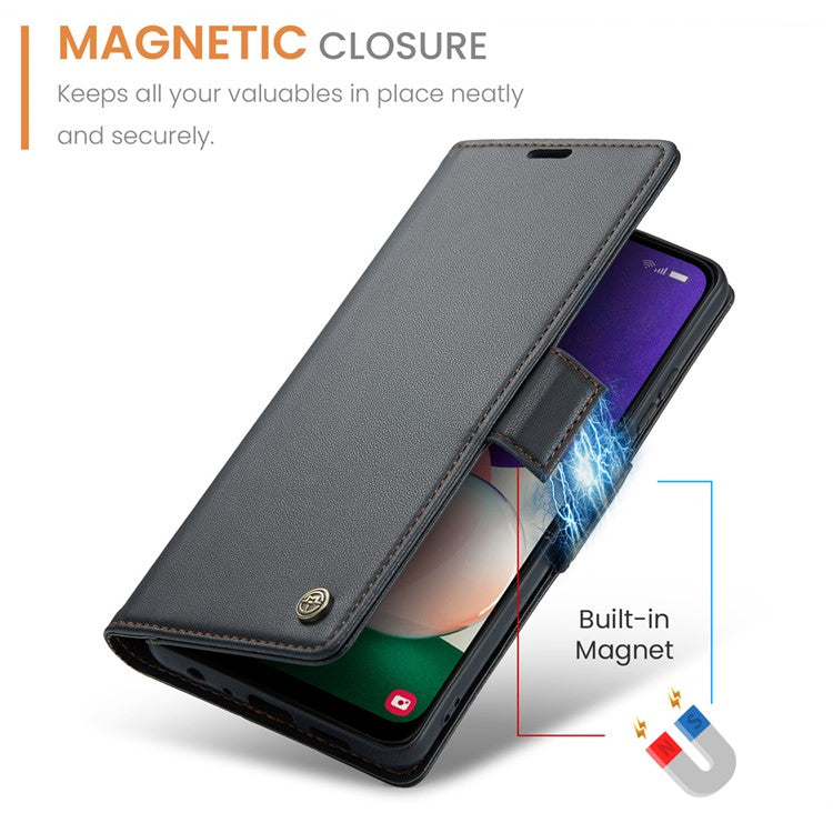 CASEME 023 Series For Samsung Galaxy A22 5G (EU Version) / F42 5G Wallet Case RFID Blocking Phone Cover - Black