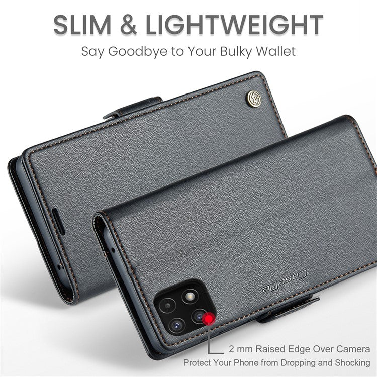 CASEME 023 Series For Samsung Galaxy A22 5G (EU Version) / F42 5G Wallet Case RFID Blocking Phone Cover - Black