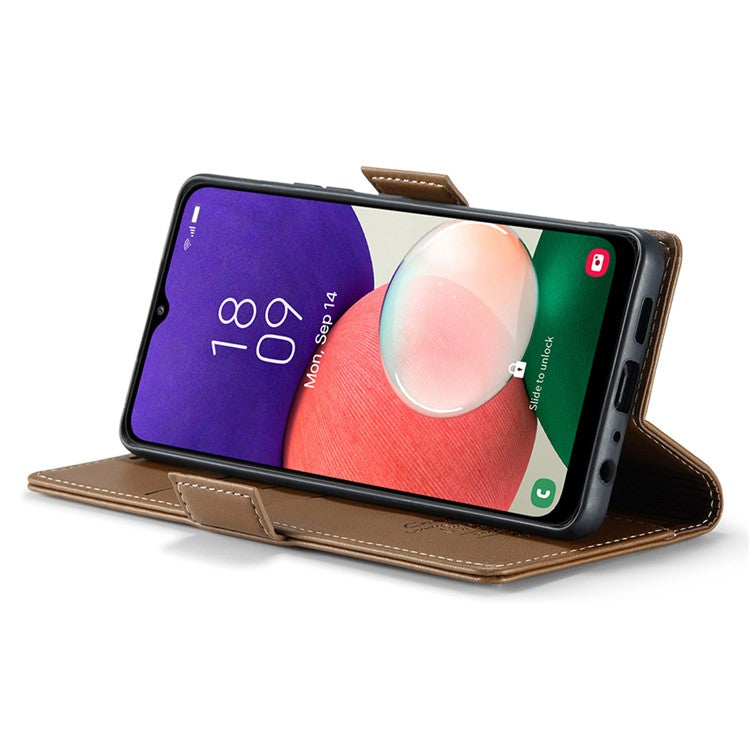 CASEME 023 Series For Samsung Galaxy A22 5G (EU Version) / F42 5G Wallet Case RFID Blocking Phone Cover - Brown