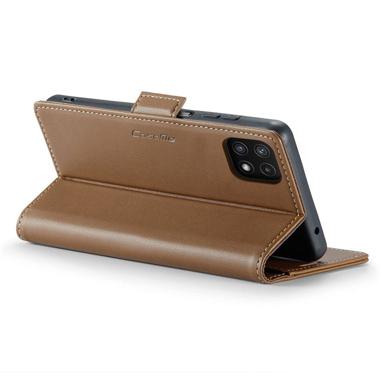 CASEME 023 Series For Samsung Galaxy A22 5G (EU Version) / F42 5G Wallet Case RFID Blocking Phone Cover - Brown