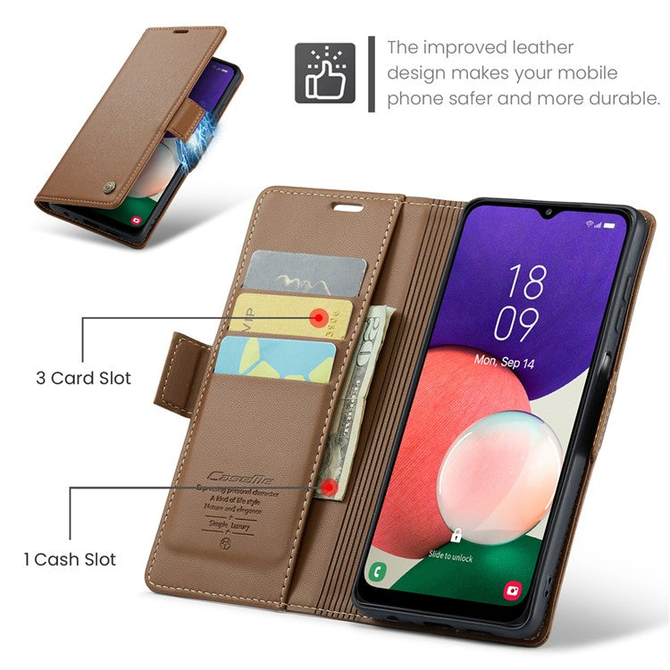 CASEME 023 Series For Samsung Galaxy A22 5G (EU Version) / F42 5G Wallet Case RFID Blocking Phone Cover - Brown