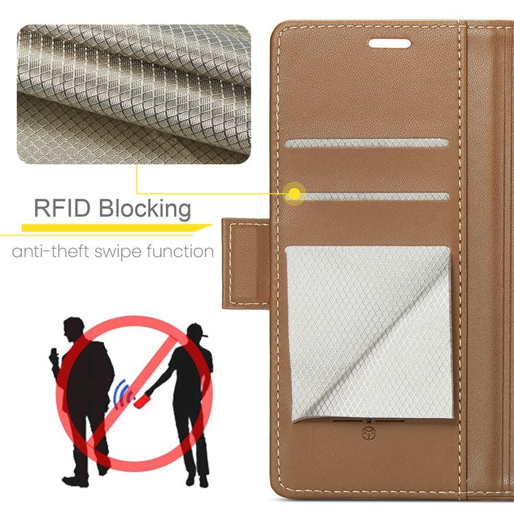 CASEME 023 Series For Samsung Galaxy A22 5G (EU Version) / F42 5G Wallet Case RFID Blocking Phone Cover - Brown