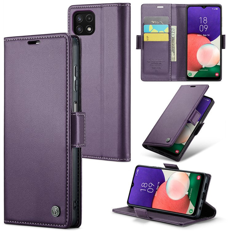 CASEME 023 Series For Samsung Galaxy A22 5G (EU Version) / F42 5G Wallet Case RFID Blocking Phone Cover - Purple