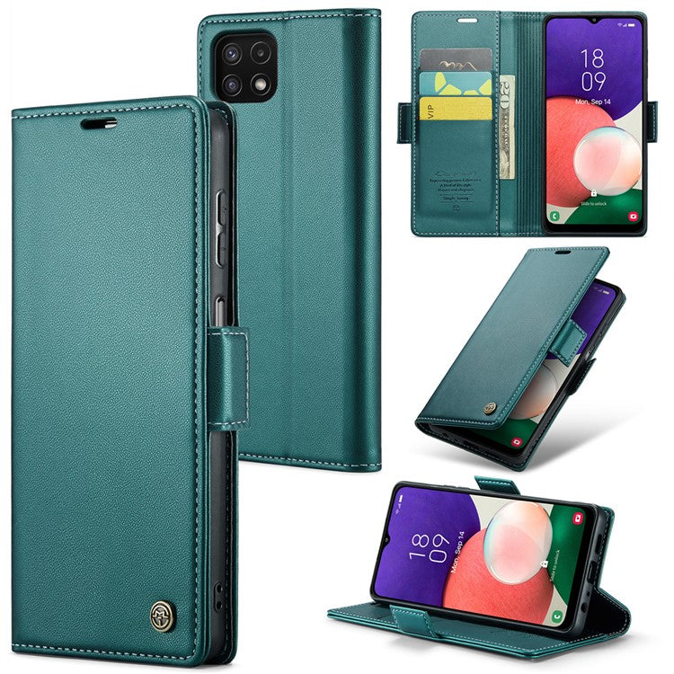 CASEME 023 Series For Samsung Galaxy A22 5G (EU Version) / F42 5G Wallet Case RFID Blocking Phone Cover - Green