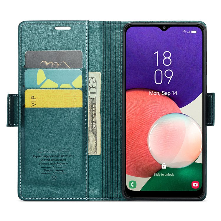 CASEME 023 Series For Samsung Galaxy A22 5G (EU Version) / F42 5G Wallet Case RFID Blocking Phone Cover - Green