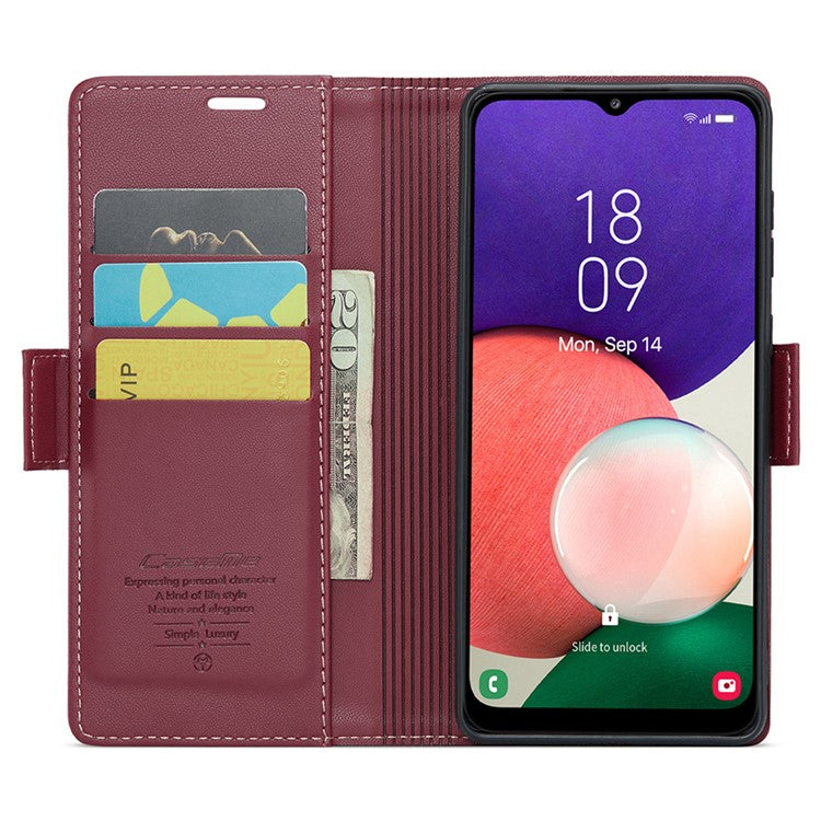 CASEME 023 Series For Samsung Galaxy A22 5G (EU Version) / F42 5G Wallet Case RFID Blocking Phone Cover - Red
