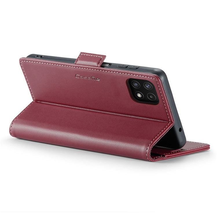 CASEME 023 Series For Samsung Galaxy A22 5G (EU Version) / F42 5G Wallet Case RFID Blocking Phone Cover - Red