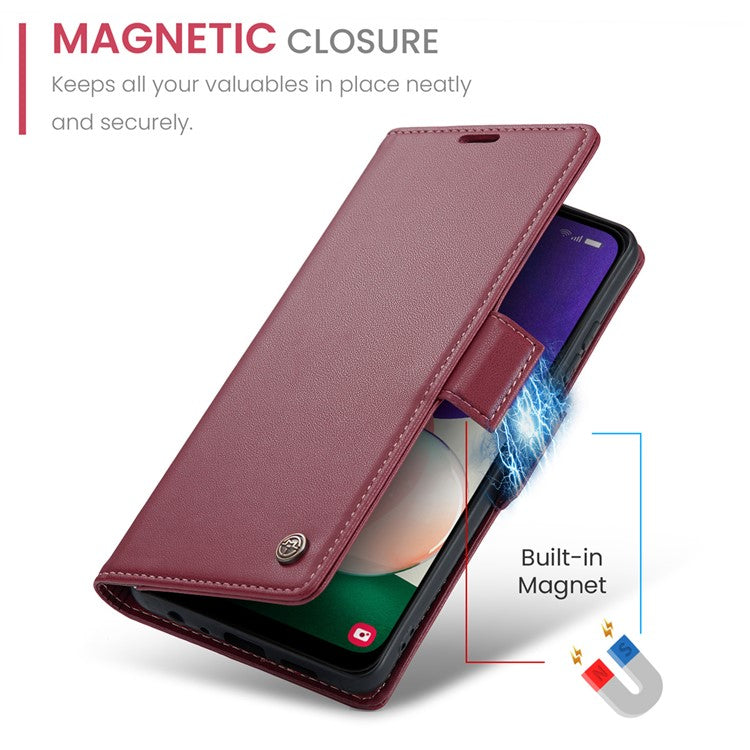 CASEME 023 Series For Samsung Galaxy A22 5G (EU Version) / F42 5G Wallet Case RFID Blocking Phone Cover - Red