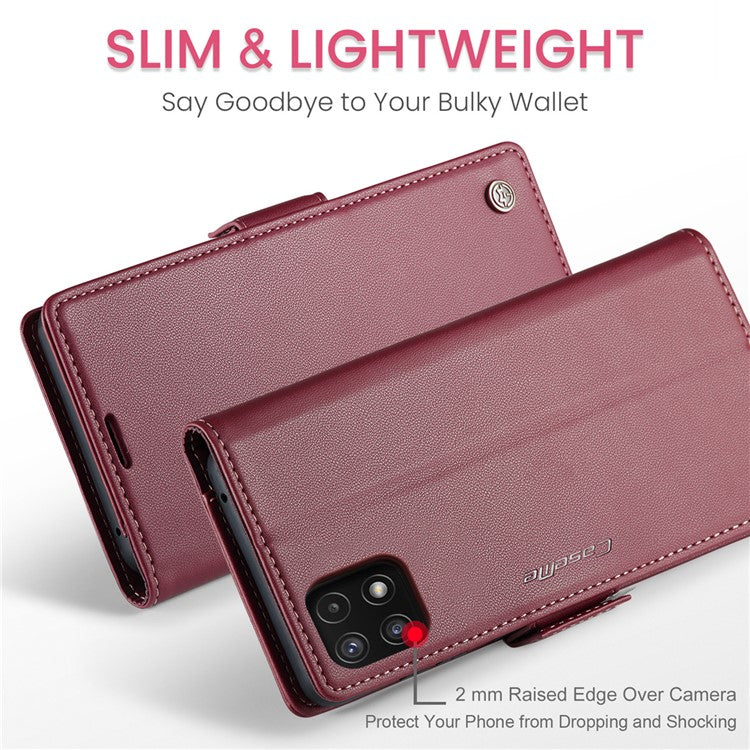 CASEME 023 Series For Samsung Galaxy A22 5G (EU Version) / F42 5G Wallet Case RFID Blocking Phone Cover - Red