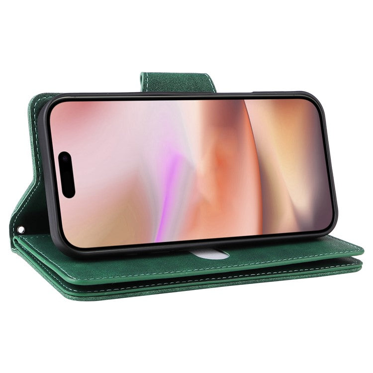 For iPhone 16 Plus Shockproof Case Rivet Decor PU Leather Zipper Wallet Phone Cover - Green