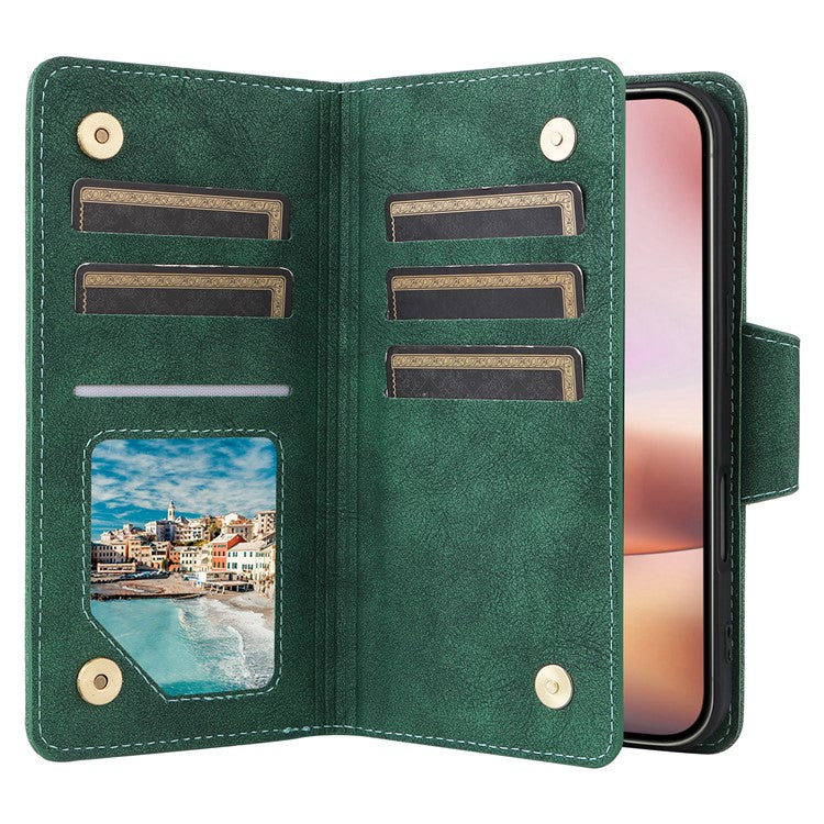 For iPhone 16 Plus Shockproof Case Rivet Decor PU Leather Zipper Wallet Phone Cover - Green