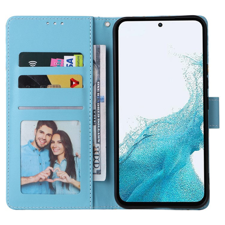 For Samsung Galaxy A54 5G Case with Wrist Strap Wallet Leather Phone Cover Marble Pattern - Blue