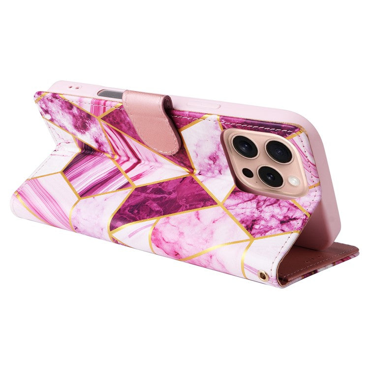 For iPhone 16 Pro Case Lacquered Leather Phone Shell Marble Pattern Design - Purple