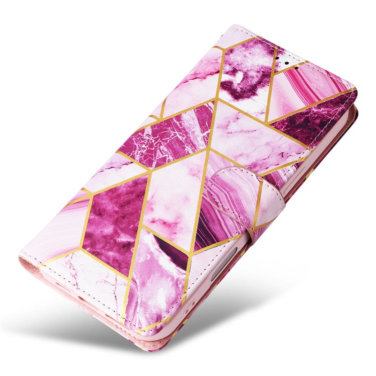 For iPhone 16 Pro Case Lacquered Leather Phone Shell Marble Pattern Design - Purple
