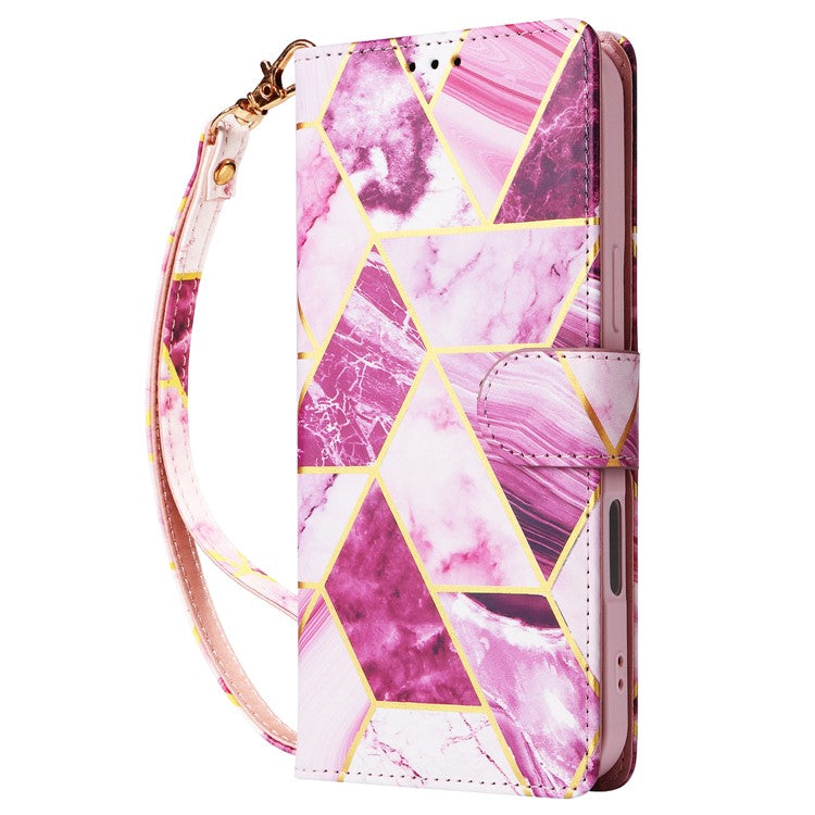 For iPhone 16 Pro Case Lacquered Leather Phone Shell Marble Pattern Design - Purple