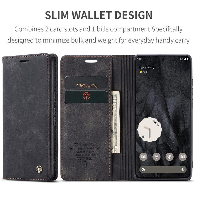 CASEME 013 Series For Google Pixel 8 Pro Case PU Leather Wallet Folio Flip Phone Cover - Black
