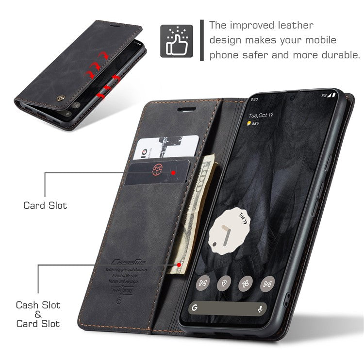 CASEME 013 Series For Google Pixel 8 Pro Case PU Leather Wallet Folio Flip Phone Cover - Black