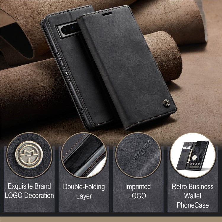 CASEME 013 Series For Google Pixel 8 Pro Case PU Leather Wallet Folio Flip Phone Cover - Black