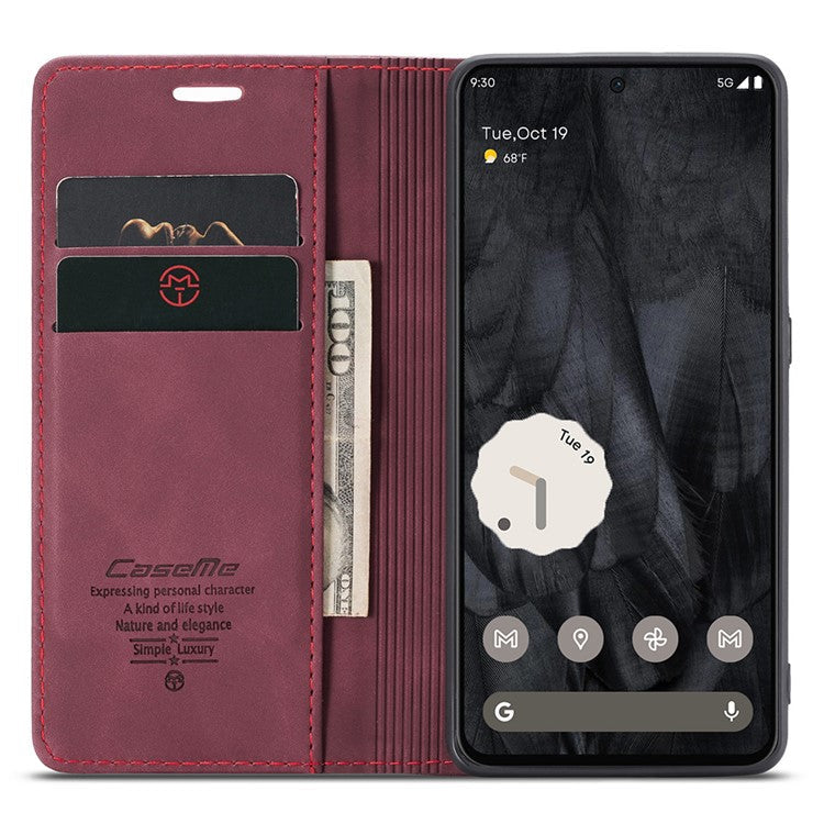 CASEME 013 Series For Google Pixel 8 Pro Case PU Leather Wallet Folio Flip Phone Cover - Red