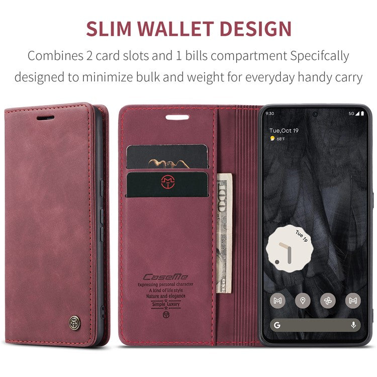 CASEME 013 Series For Google Pixel 8 Pro Case PU Leather Wallet Folio Flip Phone Cover - Red