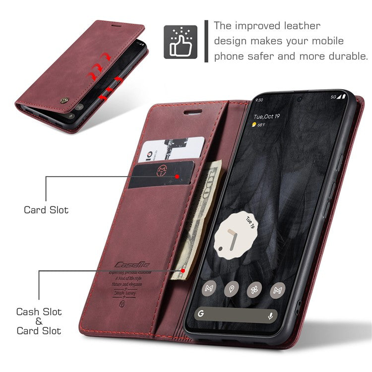 CASEME 013 Series For Google Pixel 8 Pro Case PU Leather Wallet Folio Flip Phone Cover - Red