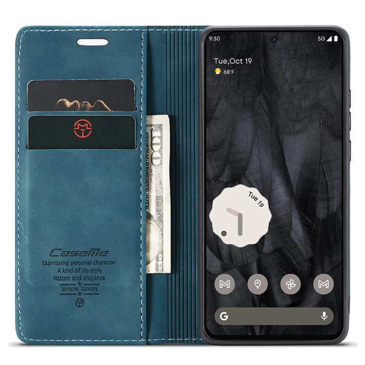 CASEME 013 Series For Google Pixel 8 Pro Case PU Leather Wallet Folio Flip Phone Cover - Blue