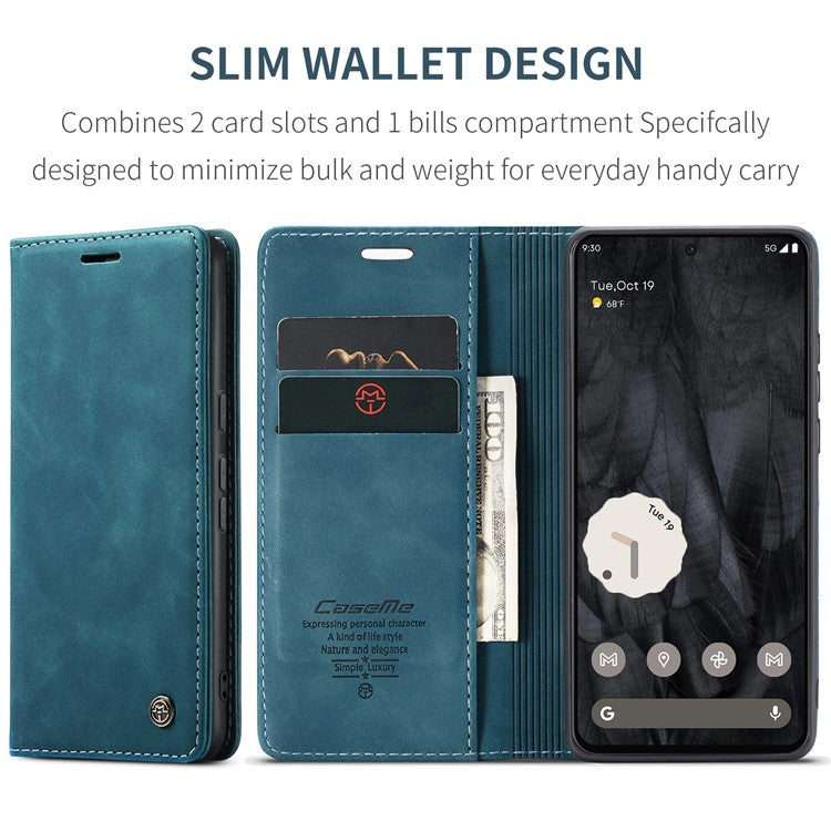 CASEME 013 Series For Google Pixel 8 Pro Case PU Leather Wallet Folio Flip Phone Cover - Blue