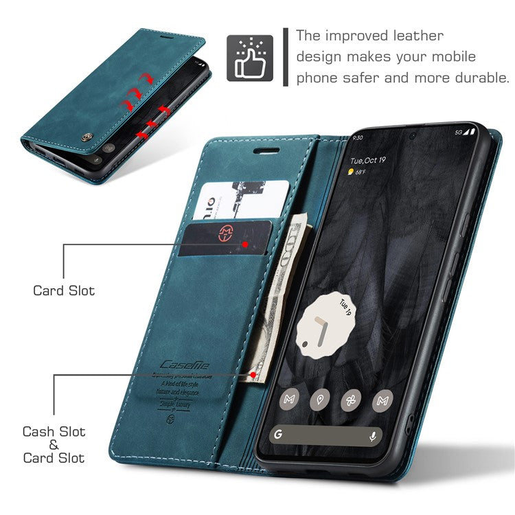 CASEME 013 Series For Google Pixel 8 Pro Case PU Leather Wallet Folio Flip Phone Cover - Blue
