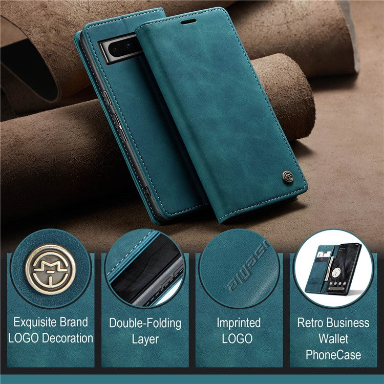 CASEME 013 Series For Google Pixel 8 Pro Case PU Leather Wallet Folio Flip Phone Cover - Blue