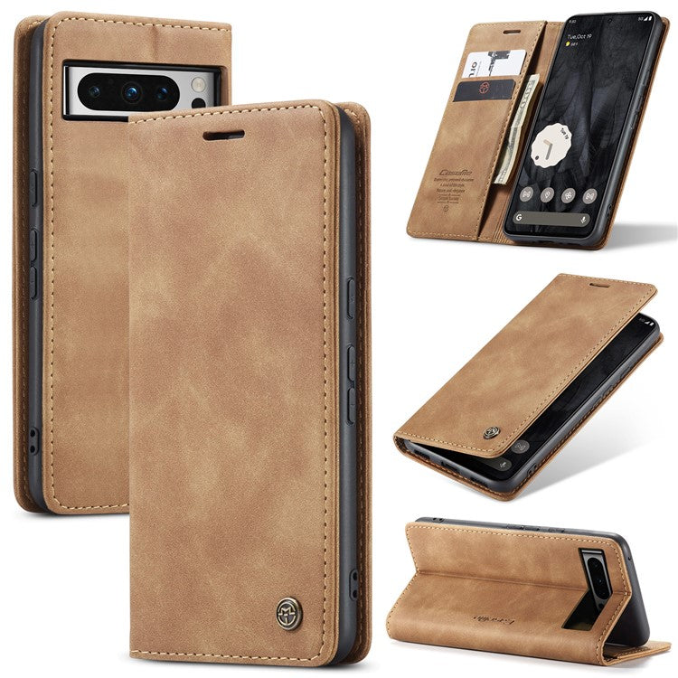CASEME 013 Series For Google Pixel 8 Pro Case PU Leather Wallet Folio Flip Phone Cover - Brown