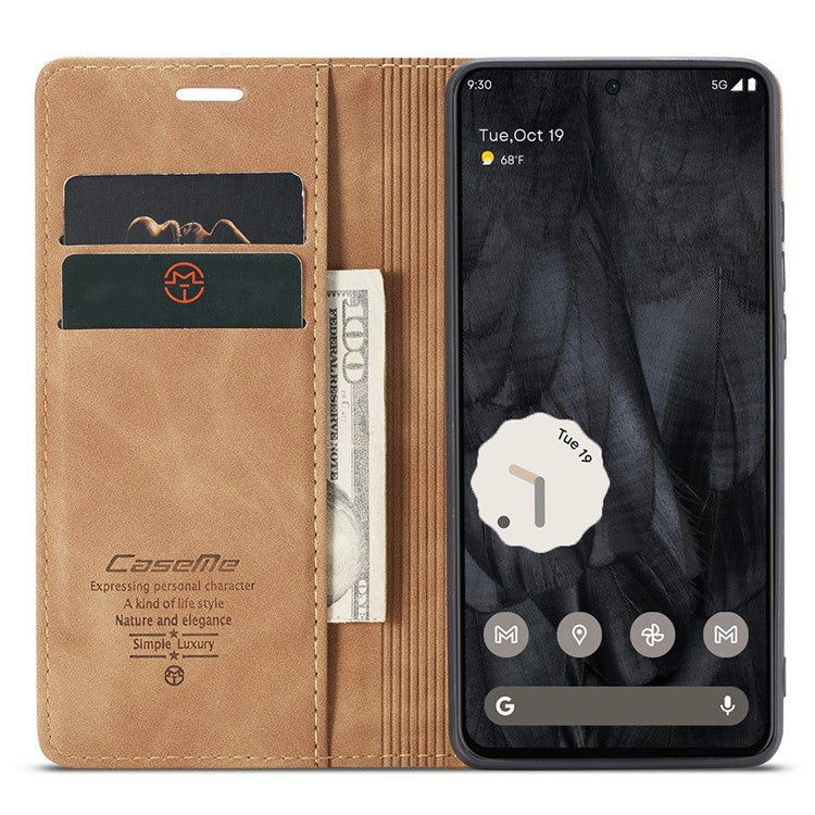 CASEME 013 Series For Google Pixel 8 Pro Case PU Leather Wallet Folio Flip Phone Cover - Brown