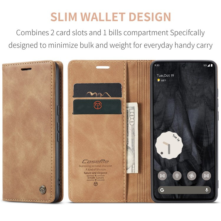 CASEME 013 Series For Google Pixel 8 Pro Case PU Leather Wallet Folio Flip Phone Cover - Brown