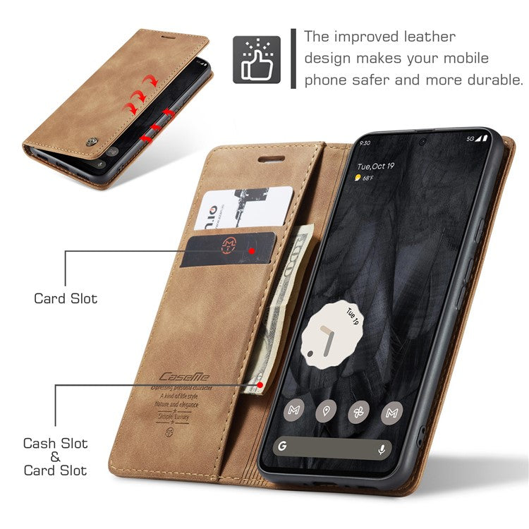 CASEME 013 Series For Google Pixel 8 Pro Case PU Leather Wallet Folio Flip Phone Cover - Brown