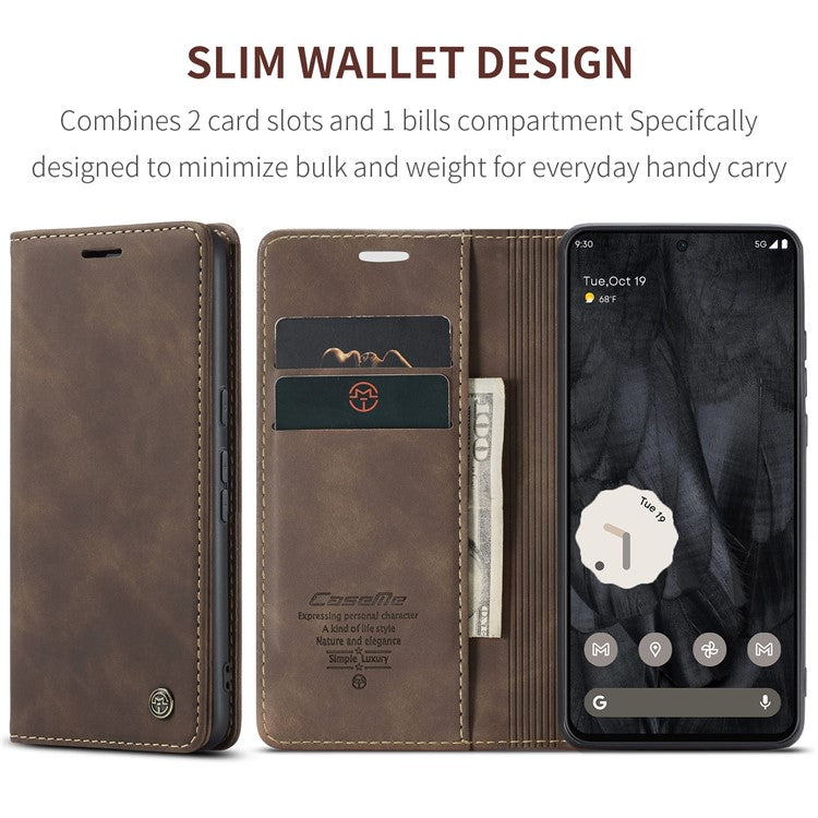 CASEME 013 Series For Google Pixel 8 Pro Case PU Leather Wallet Folio Flip Phone Cover - Coffee