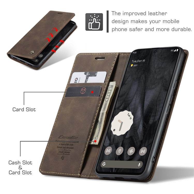 CASEME 013 Series For Google Pixel 8 Pro Case PU Leather Wallet Folio Flip Phone Cover - Coffee