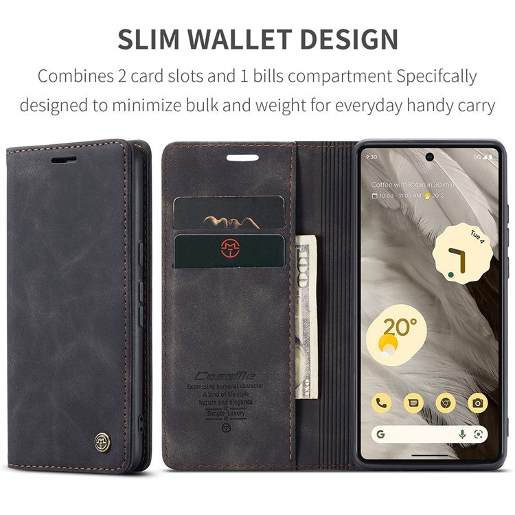 CASEME 013 Series For Google Pixel 7a Case Card Holder Stand Leather Phone Cover - Black