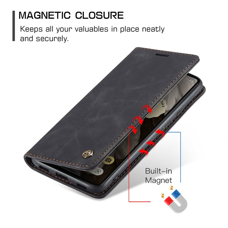 CASEME 013 Series For Google Pixel 7a Case Card Holder Stand Leather Phone Cover - Black