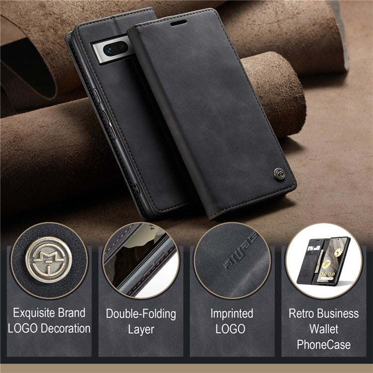 CASEME 013 Series For Google Pixel 7a Case Card Holder Stand Leather Phone Cover - Black